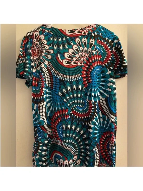 Floral-Print Cowl Neck Women’s Top - Teal, Red & Blue- Sz Large - Picture 2 of 4